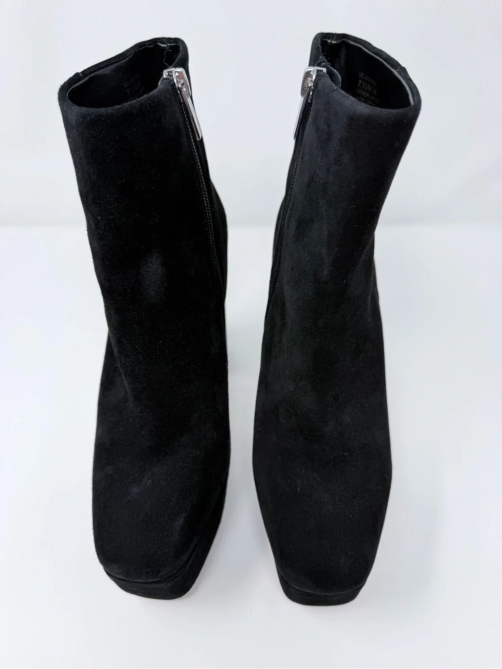 Vince Camuto Leslieon Black Suede Platform Ankle Boots Size 7.5 Block Heel